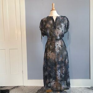 Young Edwardian by Arpeja Floral Cotton Gauze Dress Size Large Black